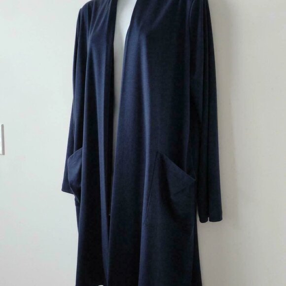 NWT EILEEN FISHER Indigo Blue Fluid Tencel Long Cardigan Sweater Medium - Picture 2 of 7